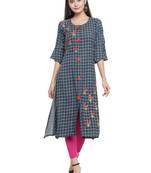 Grey embroidered rayon ethnic-kurtis