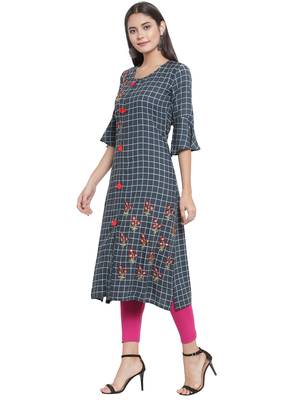 Grey embroidered rayon ethnic-kurtis 2