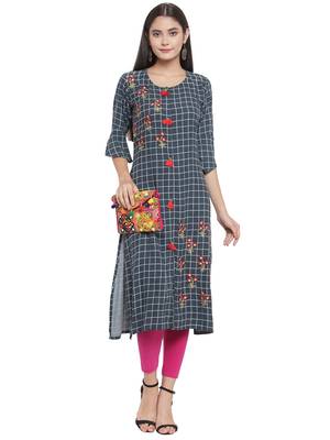 Grey embroidered rayon ethnic-kurtis 3