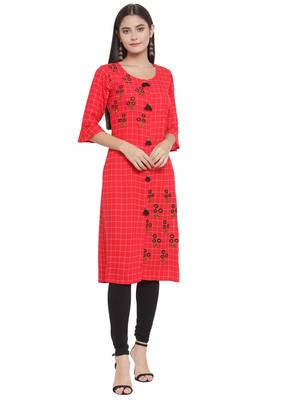 Red embroidered rayon ethnic-kurtis 1