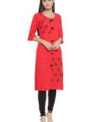 Red embroidered rayon ethnic-kurtis