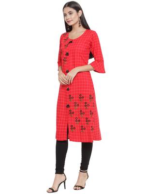 Red embroidered rayon ethnic-kurtis 2
