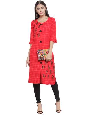 Red embroidered rayon ethnic-kurtis 3