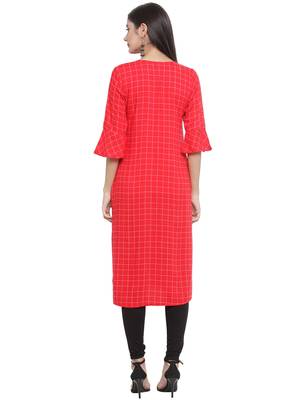 Red embroidered rayon ethnic-kurtis 4