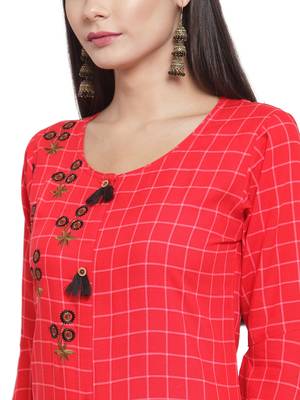 Red embroidered rayon ethnic-kurtis 5
