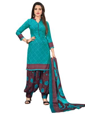 Turquoise printed crepe salwar 1