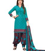 Turquoise printed crepe salwar