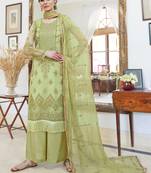 green embroidered organza semi stitched salwar with dupatta