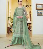 green embroidered organza semi stitched salwar with dupatta