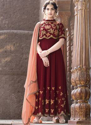 Maroon Embroidered Georgette Semi Stitched Salwar With Dupatta 1