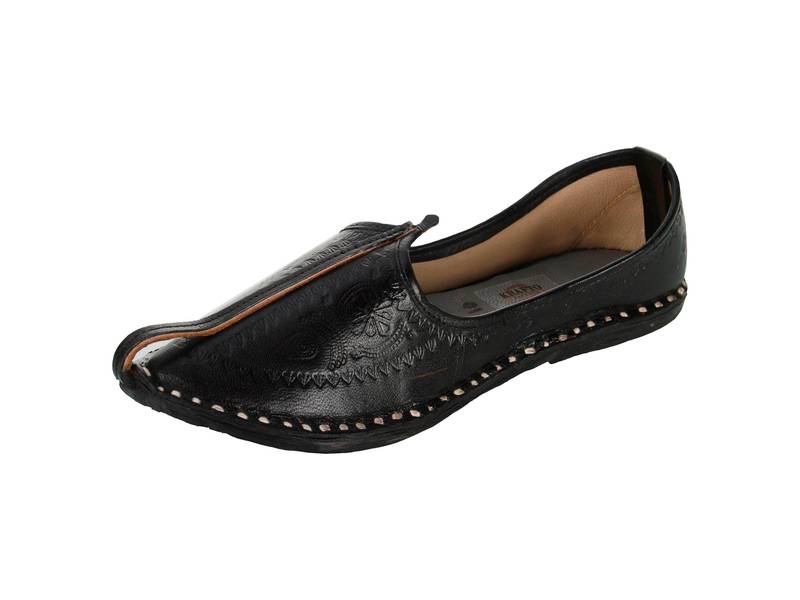 Indian Handmade Black Leather Loafers For Men, Traditional Slip Ons Shoes