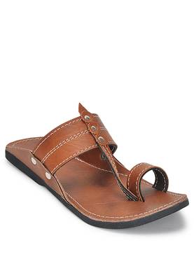 Brown Kolhapuri Synthetic Leather Sandals For Men, Indian Handmade Ethnic Flip Flops 1