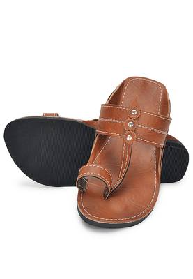 Brown Kolhapuri Synthetic Leather Sandals For Men, Indian Handmade Ethnic Flip Flops 2
