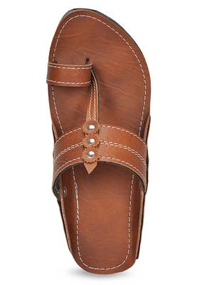 Brown Kolhapuri Synthetic Leather Sandals For Men, Indian Handmade Ethnic Flip Flops 5