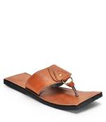 Handmade Indian Ethnic Synthetic Leather Sandals For Men, Brown Flip Flops