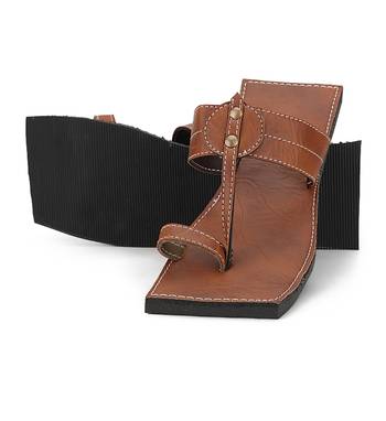 Men'S Brown Synthetic Leather  Sandals, Indian Handmade Summer Shoes, Gift For Him 2