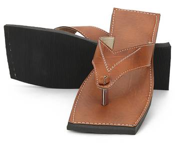 Men'S Brown Synthetic Leather Casual Flip Flops Sandals 2