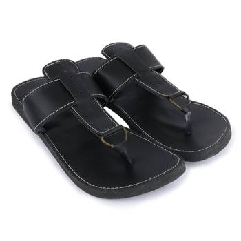 Indian Handmade Synthetic Leather Black Sandals For Men, Summer Flat Shoes 1