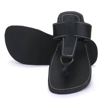 Indian Handmade Synthetic Leather Black Sandals For Men, Summer Flat Shoes 3