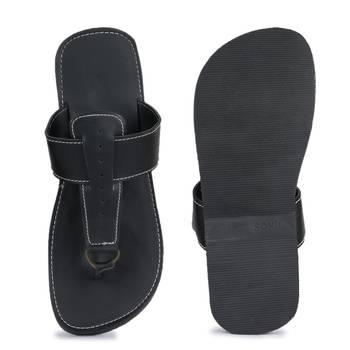 Indian Handmade Synthetic Leather Black Sandals For Men, Summer Flat Shoes 4