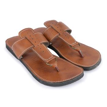 Brown Handmade Synthetic Leather Sandals For Men, Festival Boho Sandals 1