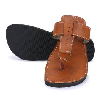Brown Handmade Synthetic Leather Sandals For Men, Festival Boho Sandals 3