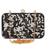Black & White Adorn Embelished Faux Silk Fabric Clutch