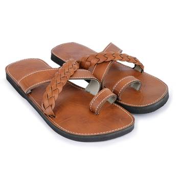 Handcrafted Elegant Indian Synthetic Leather Sandals For Men, Summer Slides Brown Flip Flops 1