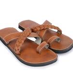 Handcrafted Elegant Indian Synthetic Leather Sandals For Men, Summer Slides Brown Flip Flops