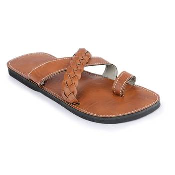 Handcrafted Elegant Indian Synthetic Leather Sandals For Men, Summer Slides Brown Flip Flops 2