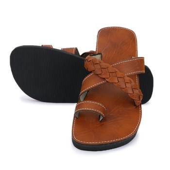 Handcrafted Elegant Indian Synthetic Leather Sandals For Men, Summer Slides Brown Flip Flops 3