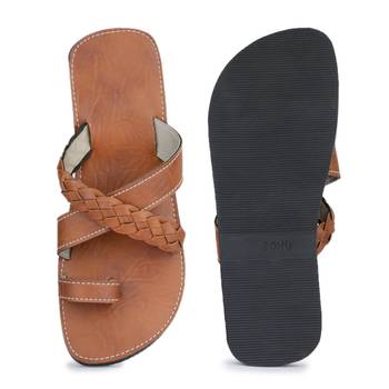 Handcrafted Elegant Indian Synthetic Leather Sandals For Men, Summer Slides Brown Flip Flops 4