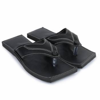 Men'S Synthetic Leather Black Flip Flops 1