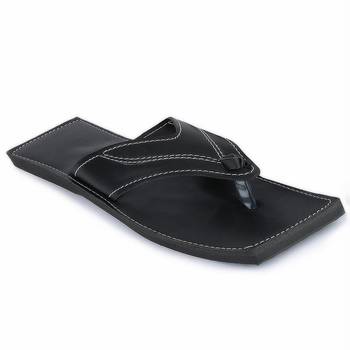 Men'S Synthetic Leather Black Flip Flops 2