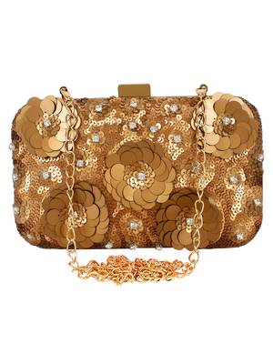 Gold & Copper Adorn Sequines Embelished Faux Silk Fabric Clutch 1