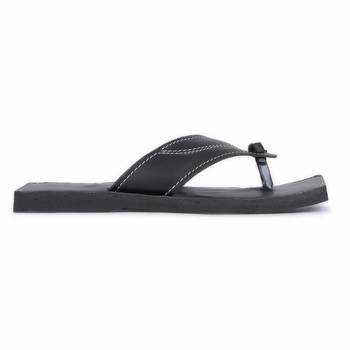 Men'S Synthetic Leather Black Flip Flops 5