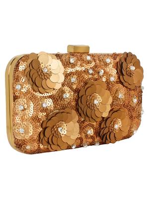 Gold & Copper Adorn Sequines Embelished Faux Silk Fabric Clutch 2