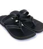 Men'S Synthetic  Leather Black Flip Flops Sandals