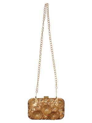 Gold & Copper Adorn Sequines Embelished Faux Silk Fabric Clutch 3