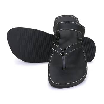 Men'S Synthetic  Leather Black Flip Flops Sandals 2