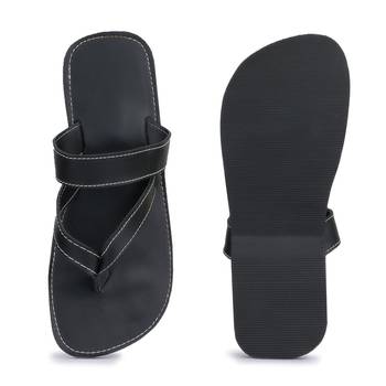Men'S Synthetic  Leather Black Flip Flops Sandals 3