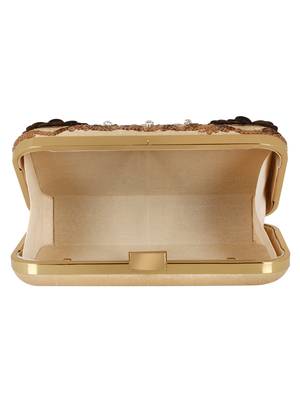 Gold & Copper Adorn Sequines Embelished Faux Silk Fabric Clutch 4