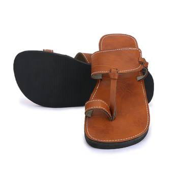 Men'S Brown Synthetic Leather Handmade Quality  Sandals 3