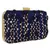 Navy Blue Adorn Embroidered & Embelished Faux Silk Fabric Clutch