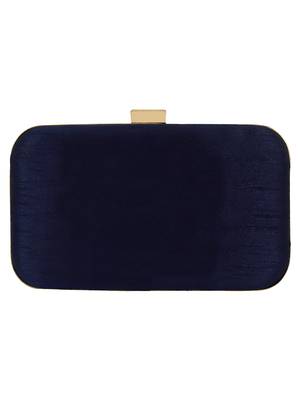 Navy Blue Adorn Embroidered & Embelished Faux Silk Fabric Clutch 3