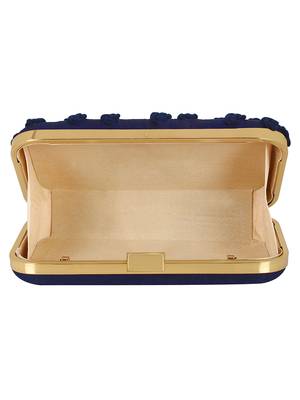 Navy Blue Adorn Embroidered & Embelished Faux Silk Fabric Clutch 5
