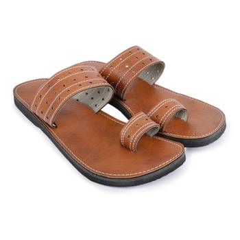 Synthetic Leather Brown Slides Sandals, Made From India 1
