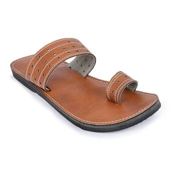Synthetic Leather Brown Slides Sandals, Made From India 2