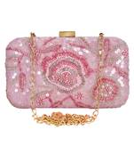 Pink Adorn Sequines Embelished Faux Silk Fabric Clutch