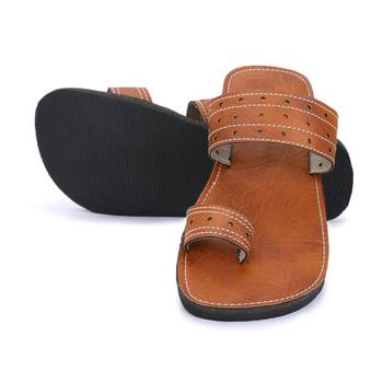 Synthetic Leather Brown Slides Sandals, Made From India 3